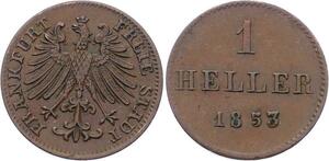 O3132 German States Frankfurt Heller 1853 KM# 351 AU Superbe ->Make offer