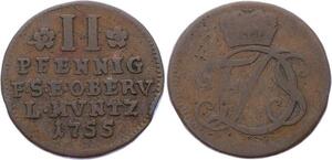 O3137 German States Saxe-Weimar-Eisenach 2 Pfennig Friedrich III 1755