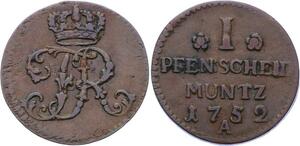 O3138 German States Prussia 1 Pfennig Friedrich II 1752 A ->Make offer