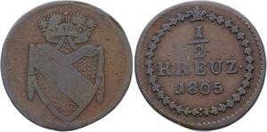 O3140 German States Margraviate of Baden 1/2 Kreuzer Karl Friedrich 1805