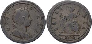 O3172 Scarce Great Britain 1/2 Penny George I 1722 countermaked ? ->Make offer