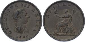 O3173 Great Britain 1/2 Penny George III 1806 XF !! ->Make offer