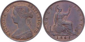 O3184 Great Britain 1/2 Penny Victoria 1861 UNC !!! BU >Make offer