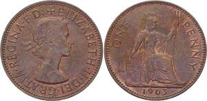 O3208 Great Britain 1 Penny Elizabeth II 1963 UNC Red Luster ->Make offer