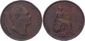 O3215 Scarce Rare GB Penny Gulielmus III .W.W incuse on truncation 1831