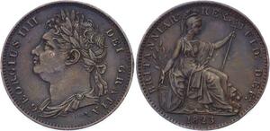 O3217 Rare Great Britain Farthing George IV 1823 letter l for the 1 AU 58