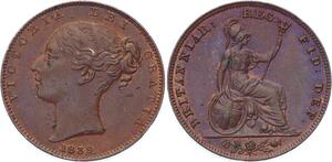 O3224 Great Britain Farthing Victoria 1st portait 1839 UNC BU Red !!