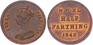O3226 Great Britain Model 1/2 Farthing Victoria 1848 BU Red Luster