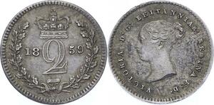 O3238 Great Britain  2 Pence Victoria 1st Portrait 1859 Silver Prooflike