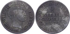 O3270 Germany Prussia 1/2 Silber Groschen Friedrich Wilhelm III 1831A Silver