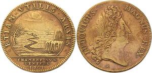 O3308 Rare Jeton Louis XIV Chambre Deniers 1701 Chute d'eau fleuve SUP