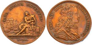 O3343 Rare Jeton Louis XV Bâtiments Roi 1724 Amphion Thèbes Son Lyre SUP !!!
