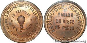 S7630 Finest 10 Centimes Balloon Essai Siège Paris Franklin 1870 PCGS MS65