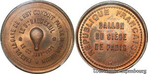 S7650 Finest 10 Centimes Balloon Essai Siège Paris Daumesnil 1870 PCGS MS65