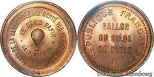 S7651 Finest 10 Centimes Balloon Essai Siège Paris Deniers Papin 1870 PCGS MS64