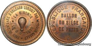 S7657 Finest 10 Centimes Balloon Essai Siège Paris Gironde 1870 PCGS MS64 GEM