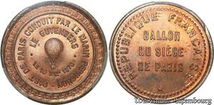 S7666 France 10 Centimes Balloon Essai Siège Paris Guttenberg 1870 PCGS MS65+