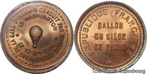 S7667 Finest 10 Cts Balloon Essai Siège Paris Washington 1870 PCGS MS65 GEM