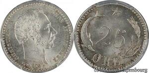 S7672 Danmark 25 Øre Christian IX 1904 PCGS MS64 VBP UNC ! ->Faire Offre
