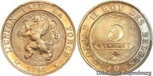 S7724 Très Rare Belgium 5 Centimes Léopold II 1898 PCGS MS67 ->Make offer