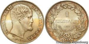 S7727 Finest Denmark 1 Rigsdaler Frederick VII 1854 PCGS MS65 Silver