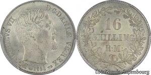 S7729 Denmark Frederik VII 16 Skilling Rigsmont 1858 FK-VS PCGS MS65 Silver