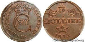 S7940 Suède Sweden 1/12 Skilling 1812 PCGS MS62 BN Cuivre -> Faire Offre