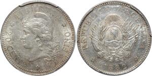 S8768 Rare Argentina 20 Centavos 1882 PCGS AU55 Argent Silver -&gt; Faire Offre