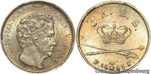 S8774 Danemark 3 Rigsbankskilling Christian VIII 1842 K FF PCGS MS64 Argent