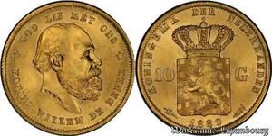 AA801 Netherlands 10 Gulden Willem III 1889 Diverses Years Or Gold 1st Choice