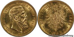 AA802 Germany Prussia 20 Deutsche Marks 1888 Diverses Years Or Gold AU