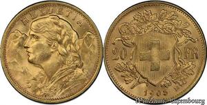 AA803 Switzerland 20 Francs Helvetia Diverses Years 1935 Or Gold AU