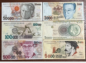 6 Brazil Paper Money Banknote 50/100/500/1000/5000 Cruzeiros Reais A6590064177
