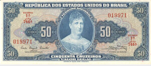 Brazil Banknote 50 Cruzeiros 1961 UNC C028 / P-169a Serial 744 N. 019971