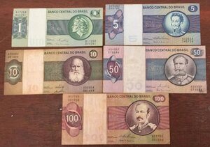 Lot 5 Brazil Banknotes Paper Money 1/5/10/50/100 Cruzeiros B17268044291