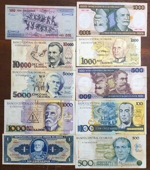 Lot 10 Paper Money Banknotes Brazil Old 039399
