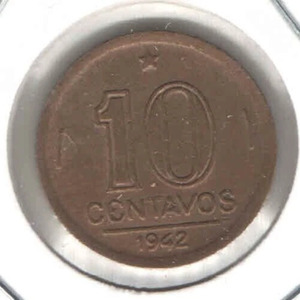 Brazil Coin 10 Centavos 1942 Niquel Pink - KM# 555 - Eb464
