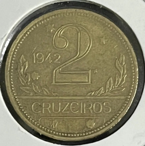 Brazil Coin 2 Cruzeiros Brasil 1942 - Aluminum-Bronze - KM# 559 - eb2044