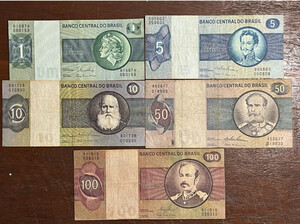 Lot 5 Brazil Banknotes Paper Money 1/5/10/50/100 Cruzeiros AM B15974060153