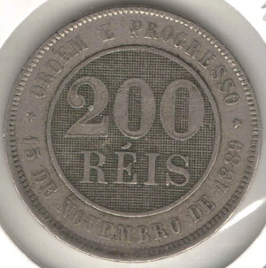 Coin 200 Reis 1889 Brazil - Copper-Nickel - km# 493 - eb385