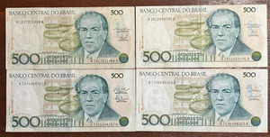 4 Banknotes 500 Cruzados Brazil C189/C190/C191/C192 P-212 A1027011468A