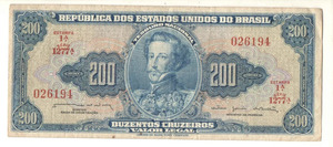 Brazil Banknote 200 Cruzeiros C042 / P-171b - 1964 Serial 1277 N.026194