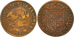 O3494 Rare R2 Jeton Louis XIII Anne Autriche Austria 1642 Cigognes ->M offre