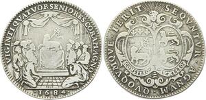 O3761 Rare Jeton Louis XIV Eglise de Rouen Agneau Apocalypse 1684 Argent