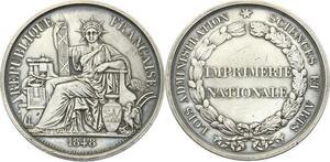 O3959 Rare Jeton 1848 Imprimerie Papeterie Farochon Sceau Etat Argent SUP