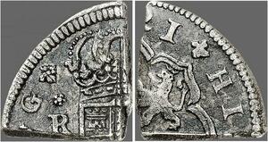 O67 Very Rare Colonial Spain Philip V 1700-1746 Cut ¼ 2 Reales Silver