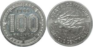 O97 Unique Unlisted Cameroun Pré série 100 Francs Essai 1965 Elans PCGS SP67