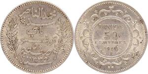 O127 Tunisie 50 Centimes Muhammad Al-Nasir 1916 A Paris Argent Silver SUP
