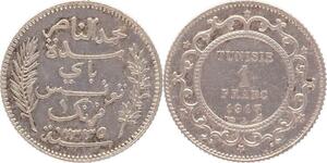 O132 Tunisie 1 Franc Muhammad Al-Nasir Protectorat Francais 1917 Argent Silver