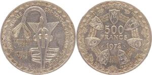 O234 Afrique de l'Ouest 500 Francs Union monétaire 1972 Argent Silver SUP